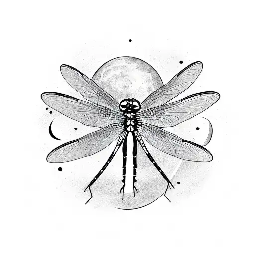 Dragonfly With Moon And Flowers