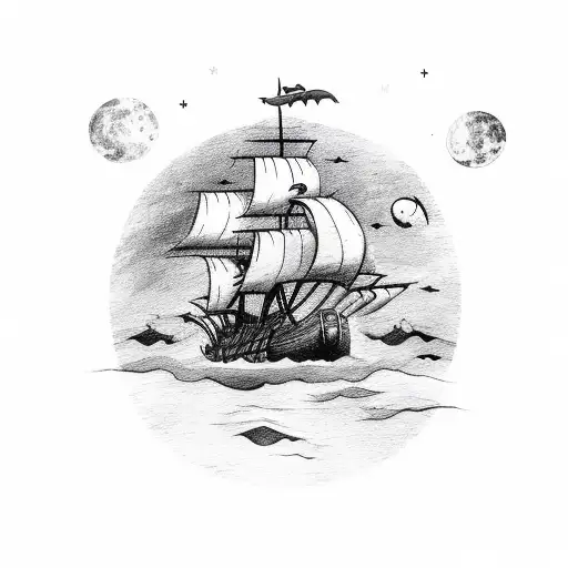 Pirate Ship Sailing Under A Moonlit Sky