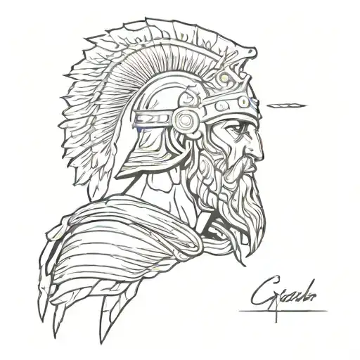 A Sketch Of A Greek Warrior With A Heart Symbolizing Courage And Strength
