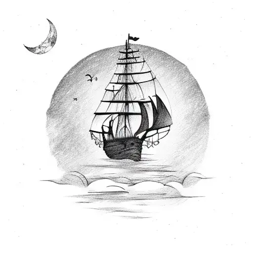 Pirate Ship Sailing Under A Moonlit Sky