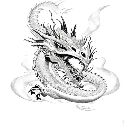 Dragon With Rose And Samurai