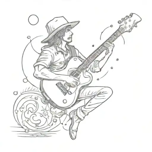 A Surrealistic Guitar Player Under A Moonlit Sky Filled