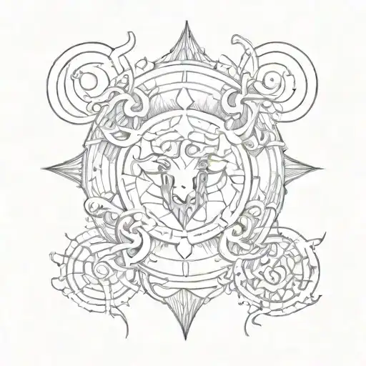 A Blend Of Christian And Taurus Symbols In A Sketch Style Sleeve