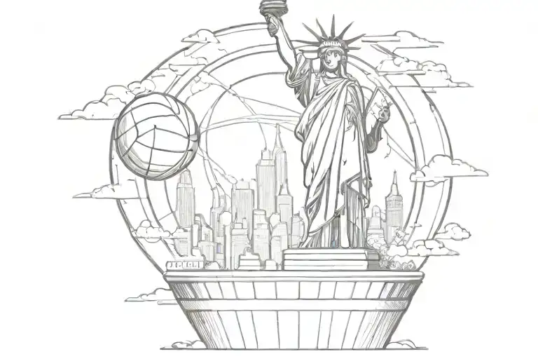 Statue Of Liberty Spinning A Basketball With New York City Skyline