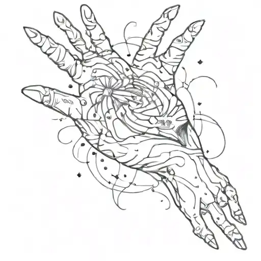 A Sketch-style Tattoo Featuring A Galaxy Merging With The Hands From The Painting