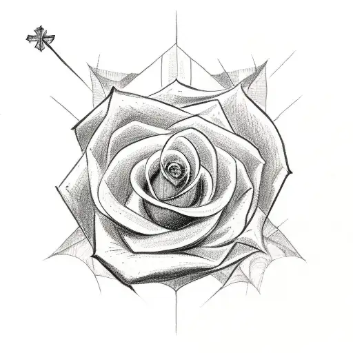 Christian Cross With A Rose In The Middle Surrounded By A Bandroll Of Thorns