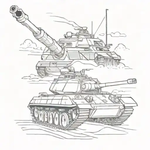Combine A Military Tank With Iconic American Landmarks In A Detailed Sketch Style