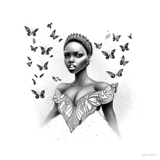Black African Queen With Butterflies