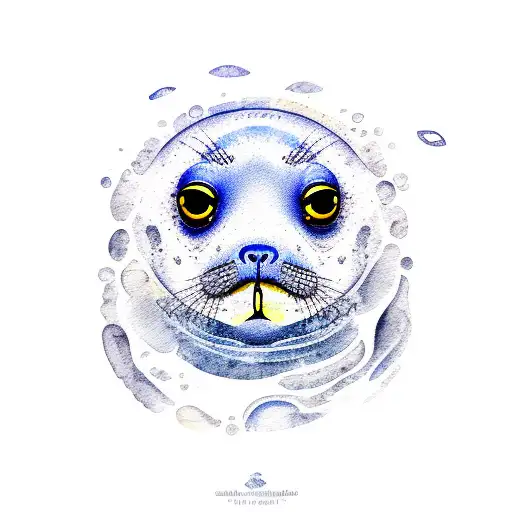 Seal Watercolor Peaking Its Head Out Of The Water Waves Seaguls