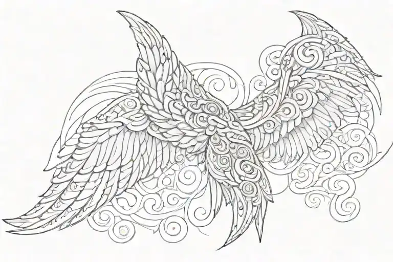 Combine Maori Patterns With Simetric Angel Wings In A Sketch Style
