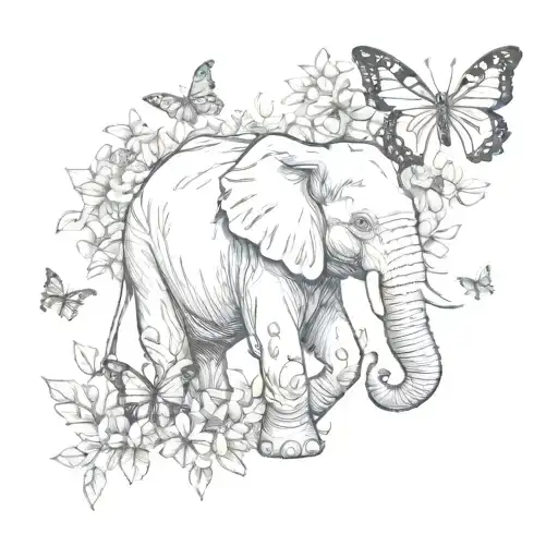 An Elephant And A Butterfly Playing Together In A Whimsical Garden
