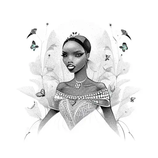 Black African Queen With Butterflies