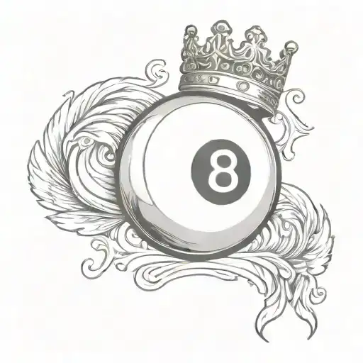 Billiard 8 Ball With A Golden Crown On Top And White Wings Around It