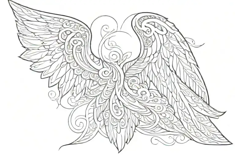 Combine Maori Patterns With Angel Wings In A Sketch Style