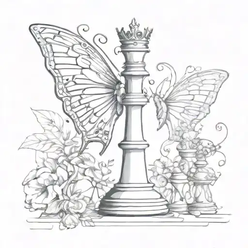 A Queen Chess Piece With Butterfly Wings And Musical Symbols