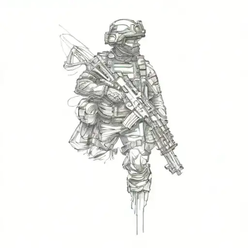 A Soldier With A Rifle Intertwined Representing Strength