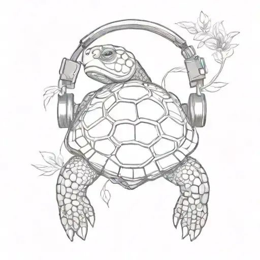 A Turtle With Headphones Listening To Nature Sounds