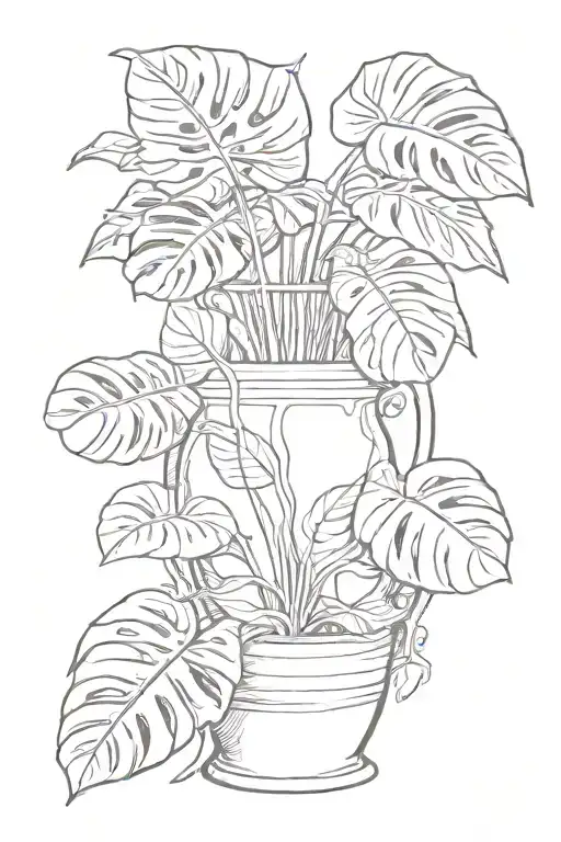 Vintage Vase With Monstera Plant