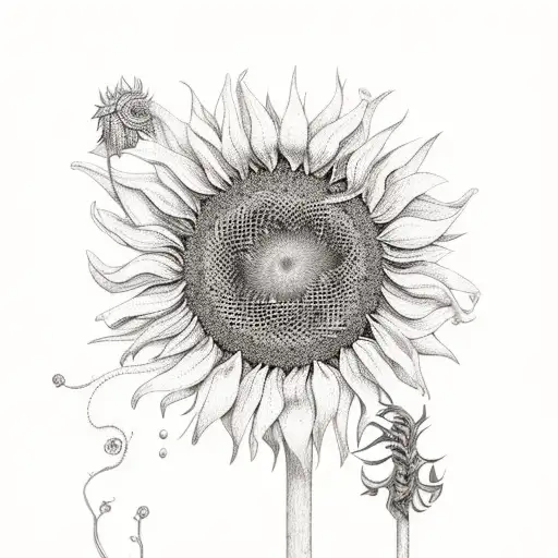 Sunflower That Its Stem Turns At The End Into A Knitting Thread To Which A Crochet Hook Is Attached