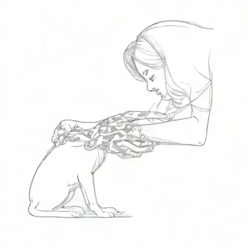 A Woman Hugging Her Dog Paw Print Made Only