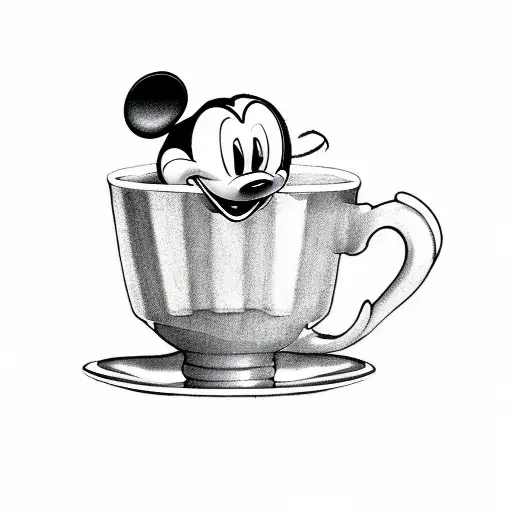 Angle Mickey Mouse Drinking Coffee