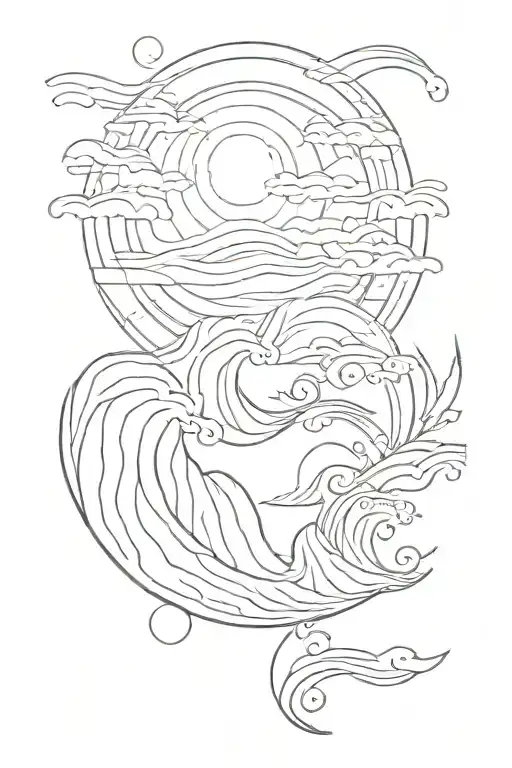 A Minimalist Sun And Wave With Line Details Inspired