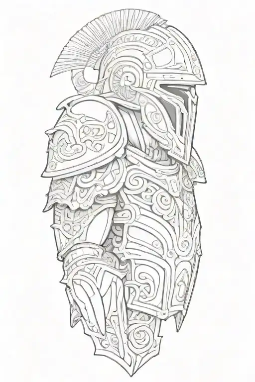 An Intricate Design Featuring Roman Soldier Armor With Maori Patterns And Skeletal Elements