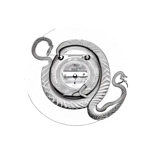 A Sketch-style Illustration Of A Snake Coiled Around A Vinyl Record Player