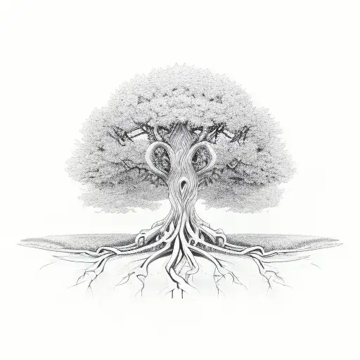A Majestic Tree With Intricate Roots Intertwined With Musical Notes