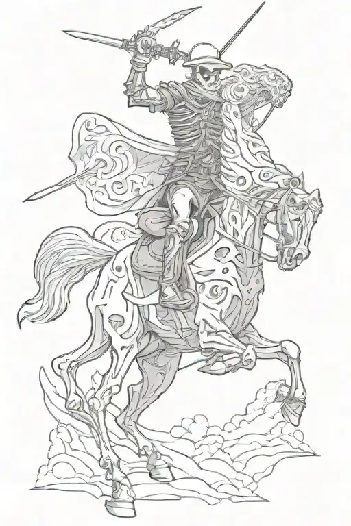 Skeleton Riding A Horse With A Sword Over Head