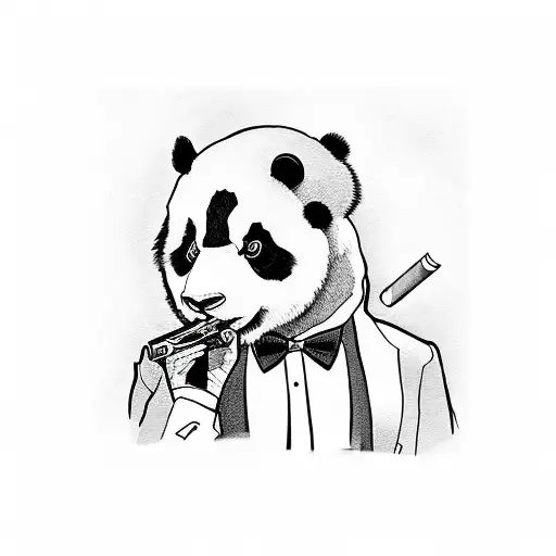 Panda Is Smoking A Cigarette In A Suit
