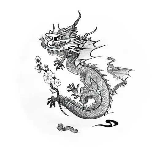 Dragon With Cherry Blossom