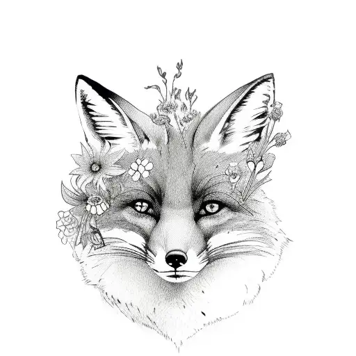 Fox With Flowers Around