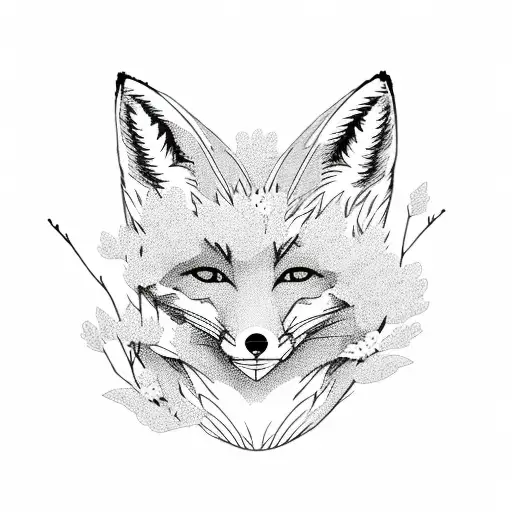 Full Body Fox With Sakura Flowers Around