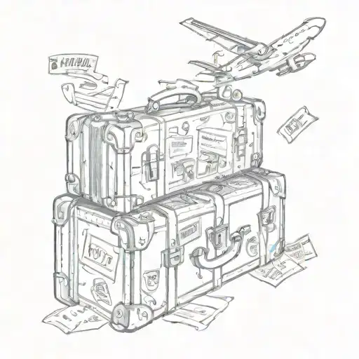 A Sketch Of A Vintage Suitcase With Travel Stickers From Around The World