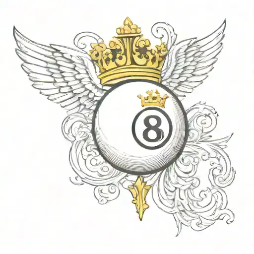 Detailed 8 Billiard Ball With A Gold Crown On Top And White Wings On The Back