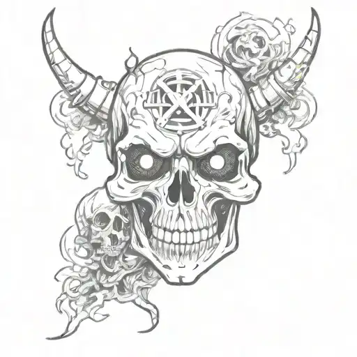 A Demonic Skull With Gaming Symbols For Eyes And Smoke Coming Out Of Its Mouth