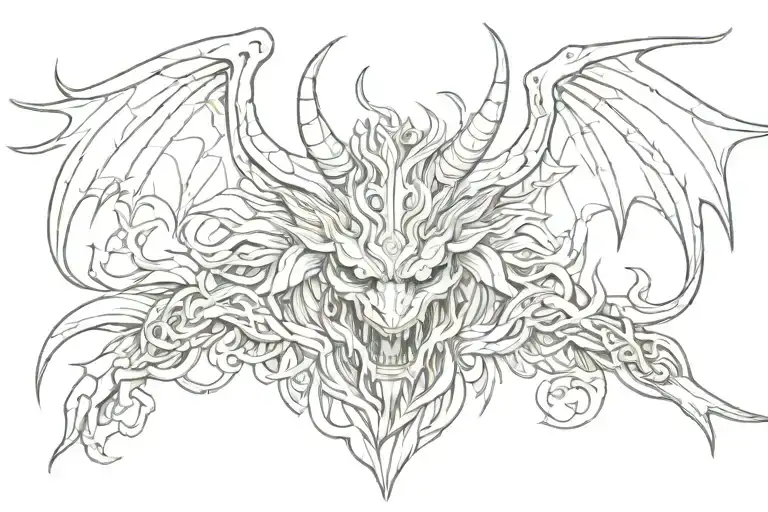 Traditional Style Demon With Wings Woodcarving With A Lot Of Black