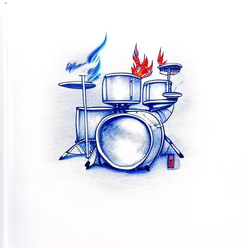 Drums On Fire With Blue And Red Flames