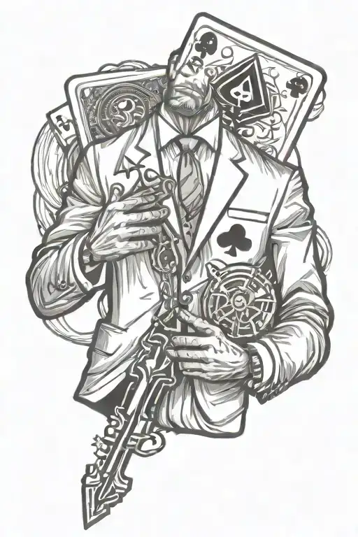 A Man In A Suit Holding An Ace Card And A Key In One Hand