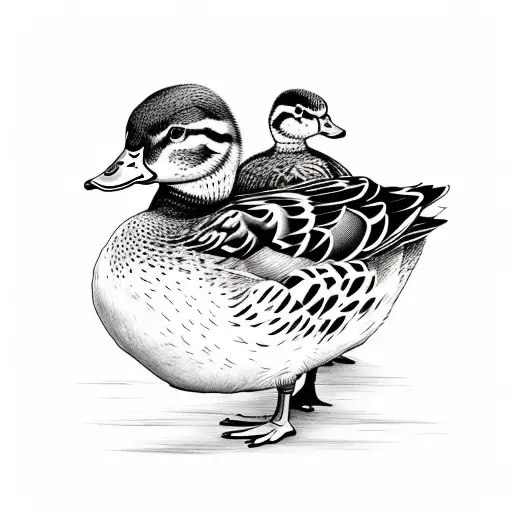 Mother Duck With Two Ducklings