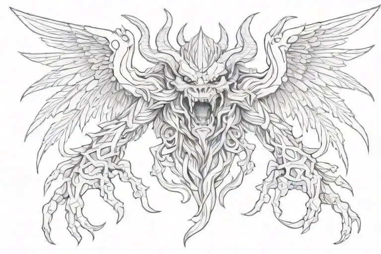 Traditional Style Demon With Wings Woodcarving