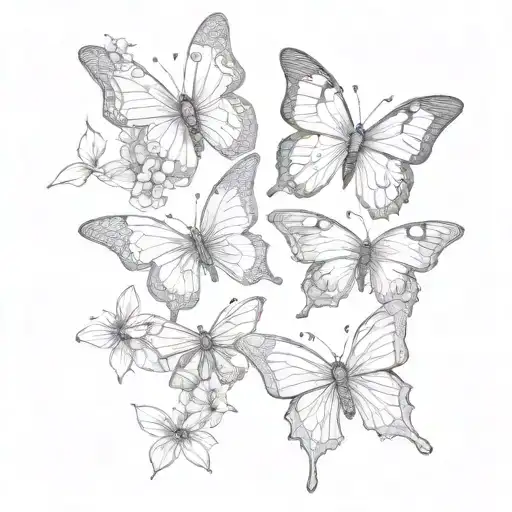 Butterflies In A Line With Flowers