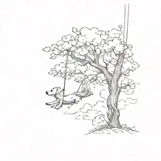 Girl Swinging Under Tree With Dog