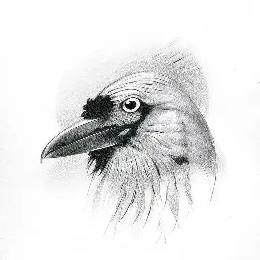 A Black And White Crow With A Red Eye