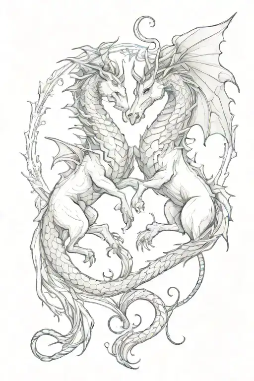 A Dragon And A Unicorn Forming A Heart Shape Together