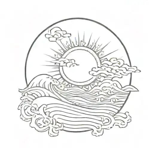 Sun And Ocean With Chinese Characters
