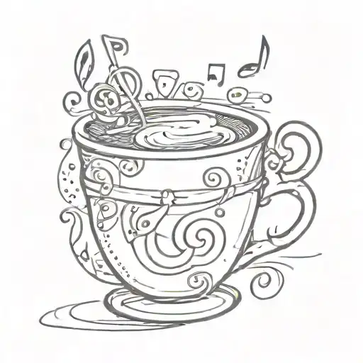 A Coffee Cup With Musical Notes Swirling Around It