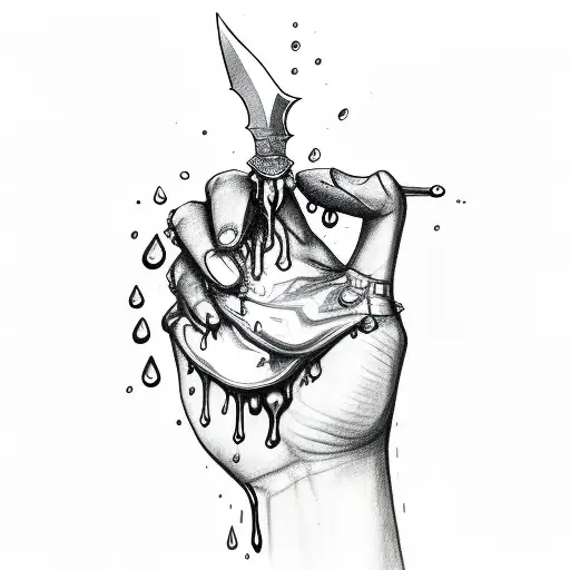 A Sketch Of A Hand Holding A Dagger Dripping With Tears