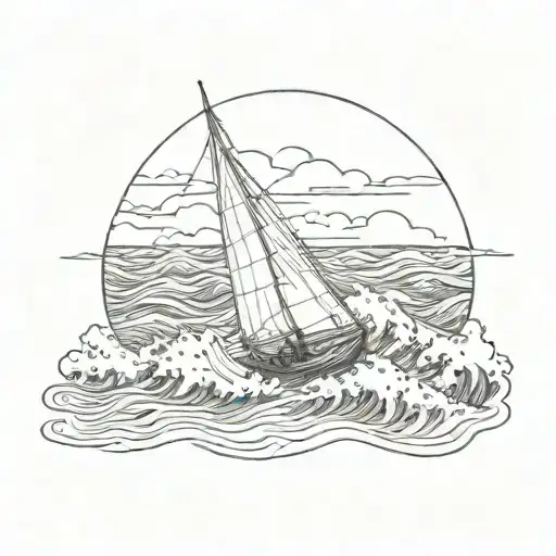 Very Small Sailboat In A Raging Ocean Waves